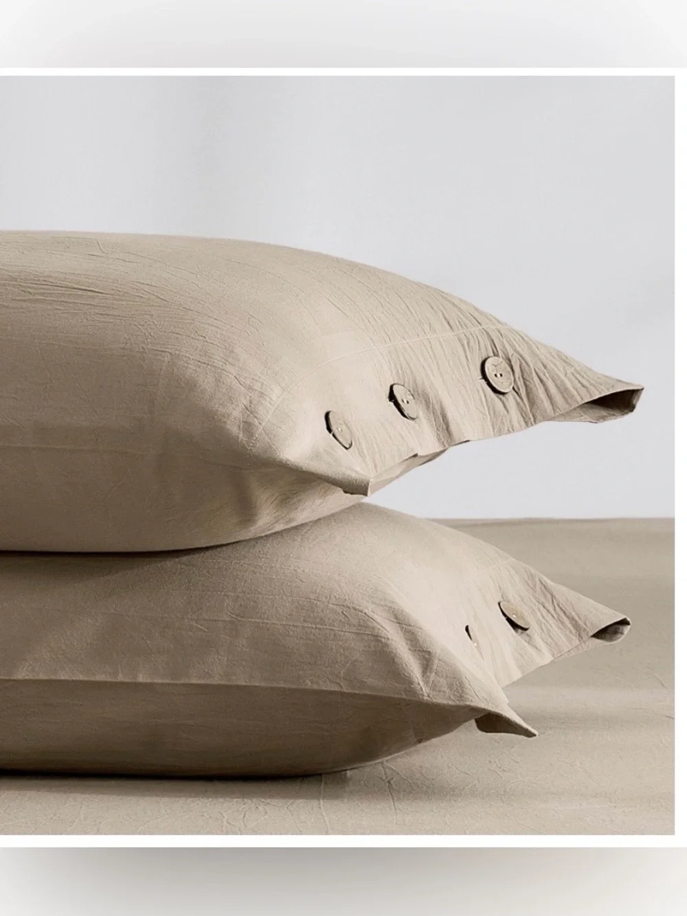 King Pillowcases with Buttons 100% Washed Cotton - Dusty Khaki